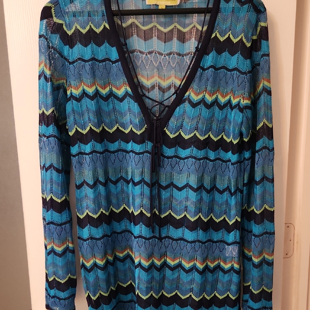 Open Knit Chevron Long Sleeve Top